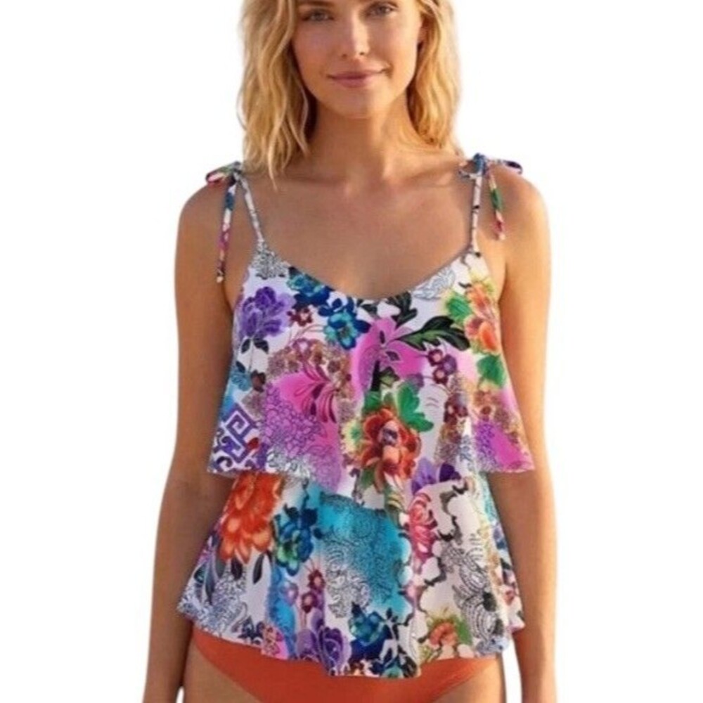 Johnny Was Tankini Top Roseum Floral Ruffle Size Small Swimwear Boho NWT